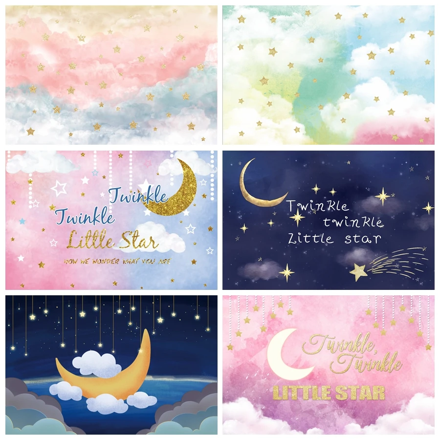 Laeacco золотые звезды облака градиент пол раскрыть Дети День Рождения вечерние