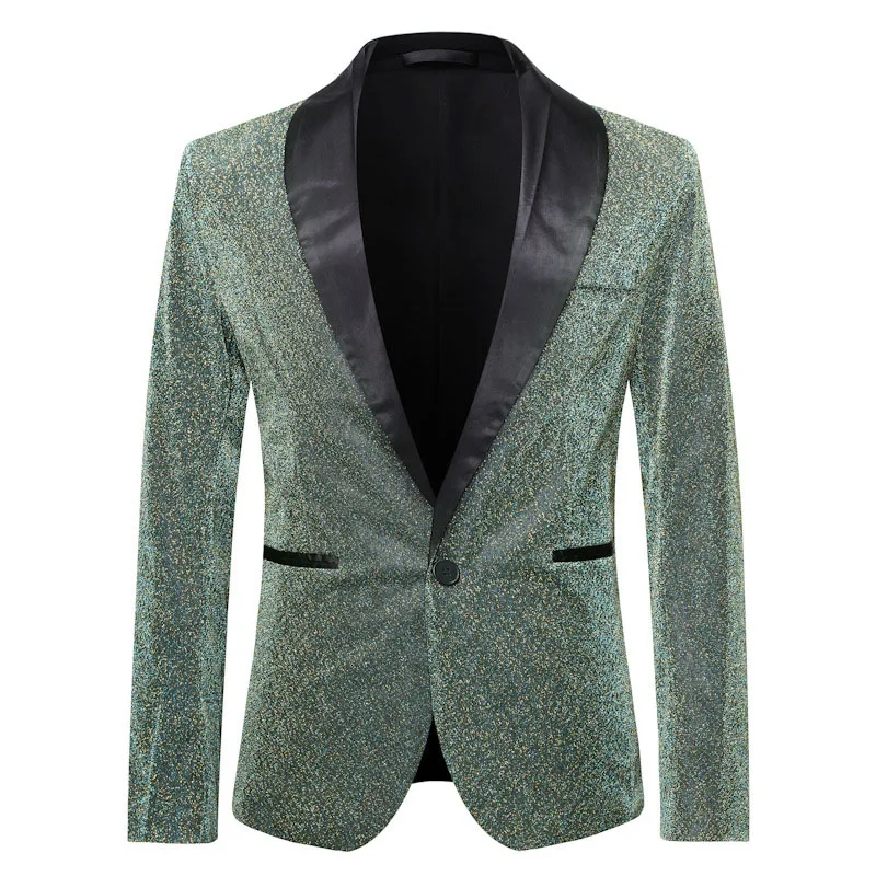 Роскошный Золотой блестящий Блейзер Masculino Slim Fit шаль воротник мужской Блейзер Куртка DJ клубный Мужской Блейзер Свадебный сценический костюм певцов