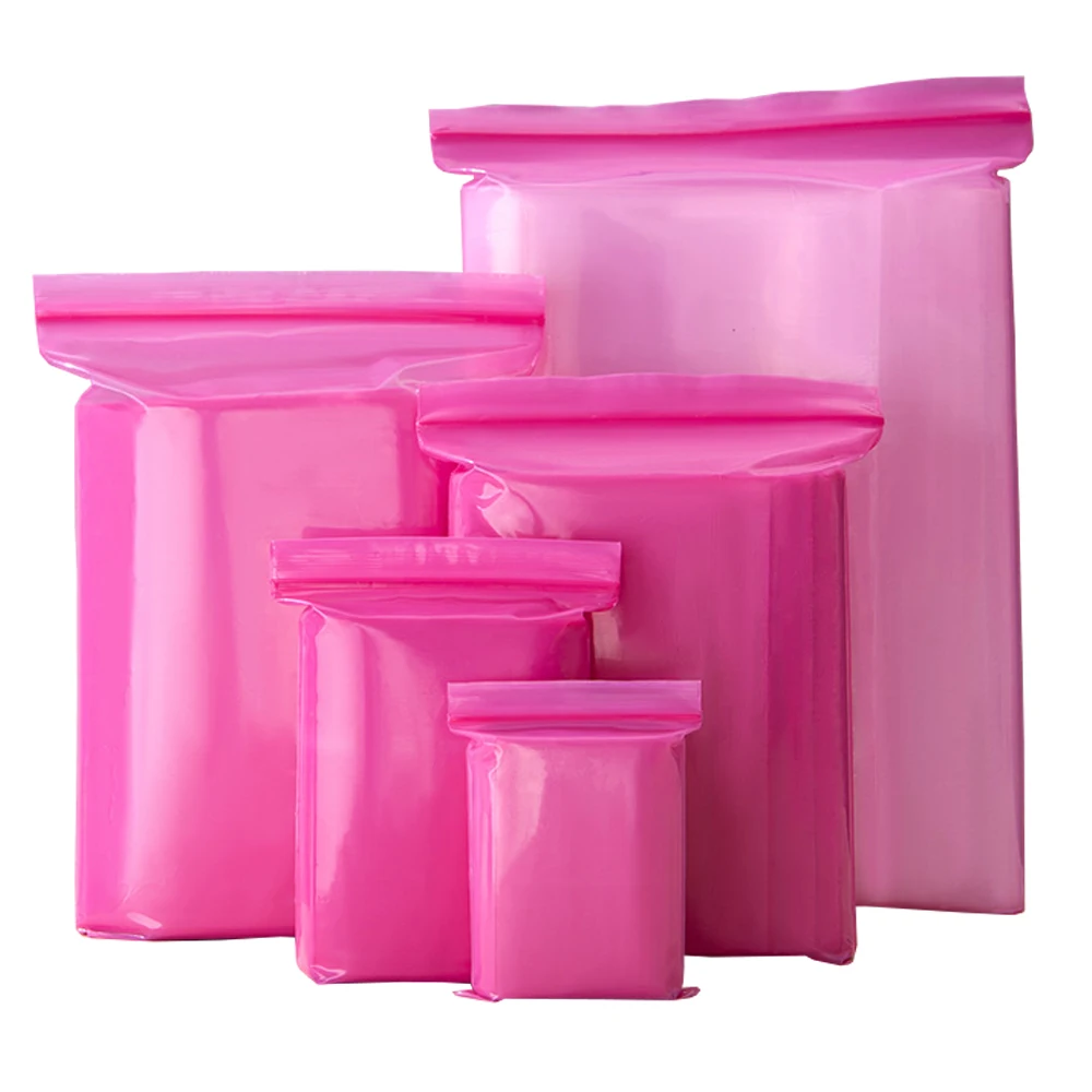 

100Pcs/Lot Pink Plastic PE Zip Lock Bag Resealable Reclosable Gift Craft Grocery Storage Packaging Pouches for Sundries Candy