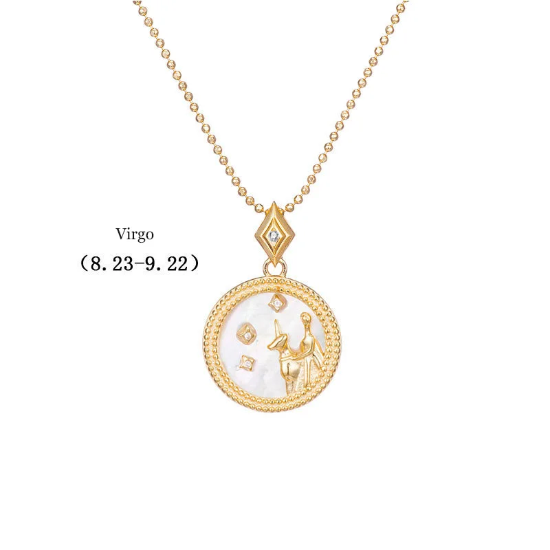 White-Virgo Leouerry 925 пробы Серебряное 12 ожерелье Созвездие эксклюзивный фритиллярный/синий песчаник зодиакальные ожерелья для женщин - Цвет камня: White-Virgo