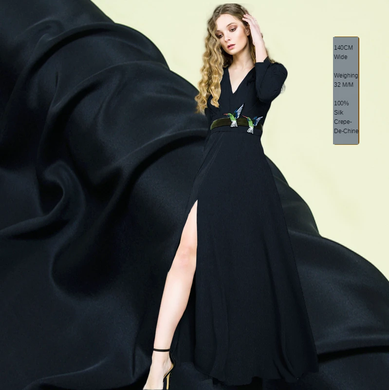 

140 * 50cm Best Solid Evergreen Color 32m/m Heavy Silk Crepe -De-Chine Dress Shirt Fashion Fabric