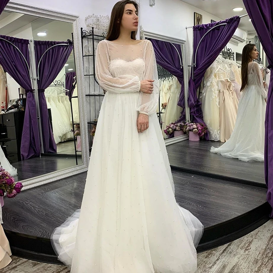 2020 Wedding Dresses With Long Sleeve A-Line Ruffle Train Bridal Gowns princess From China In Dubai Muslim Vintage Top | Свадьбы и