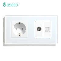 bseed europe standard single wall socket with tv pc socket crystal glass panel electrical outlet white black golden 110v 250v