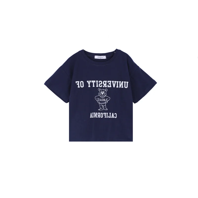 

Children's 2021 Summer Short Sleeve T-Shirt Korean version baby cartoon cotton base shirt letter round neck top shirt 3-49