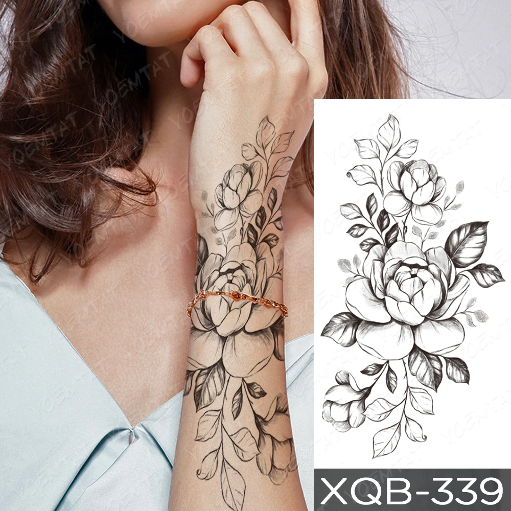 

Waterproof Temporary Tattoo Sticker Jasmine Orchid Flower Tattoos Peony Lotus Lines Flowers Rose Body Art Arm Fake Sleeve Tatoo