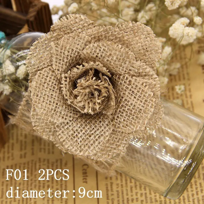 F01 2pcs flower 2 м* 5 см Рождественская лента из мешковины натуральная пряжа для деревенская свадьба украшение DIY бант ремесло лента из мешковины с кружевом лента - Цвет: F01 2pcs flower