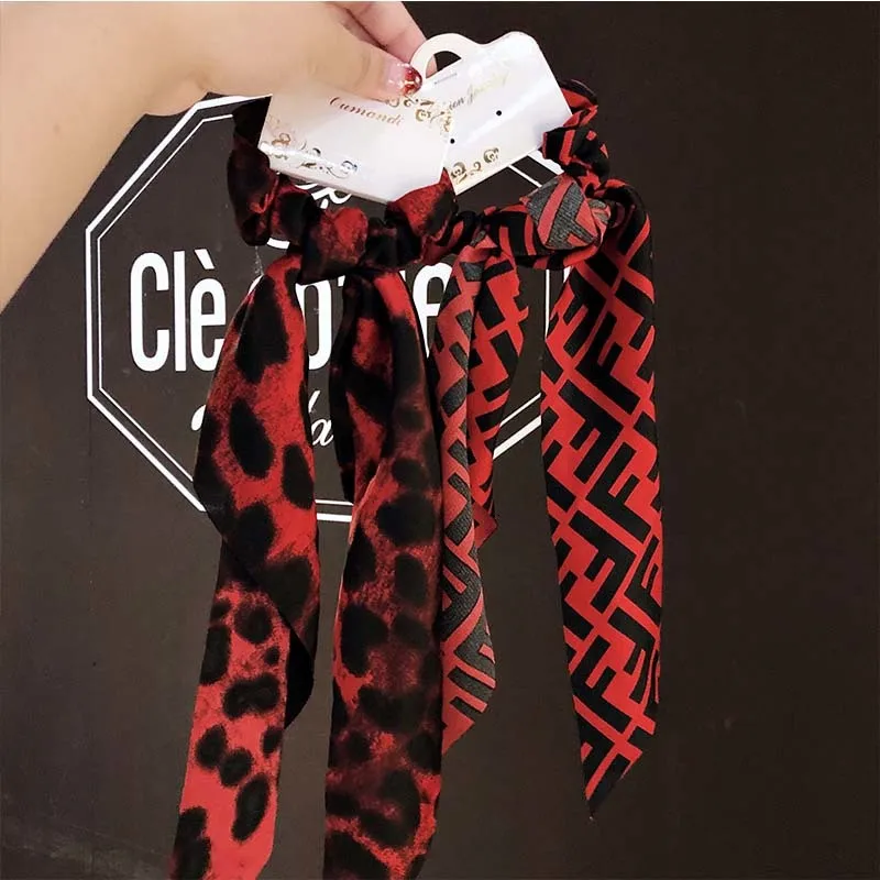 New Women Vintage Leopard Print Ribbon Elastic Hair Bands National Style Headband Scrunchie Rubber Band Fashion Hair Accessories