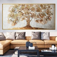hand painted oil painting home decor poster painting on canvas abstract textured brown trees with yellow leaves wall art picture