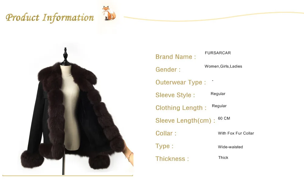 FURSARCAR Fashion Jean Jacket Real Fur Parka Women Winter Coat With Coffee Fox Fur Collar And Cuff Casual Warm Fur Parka