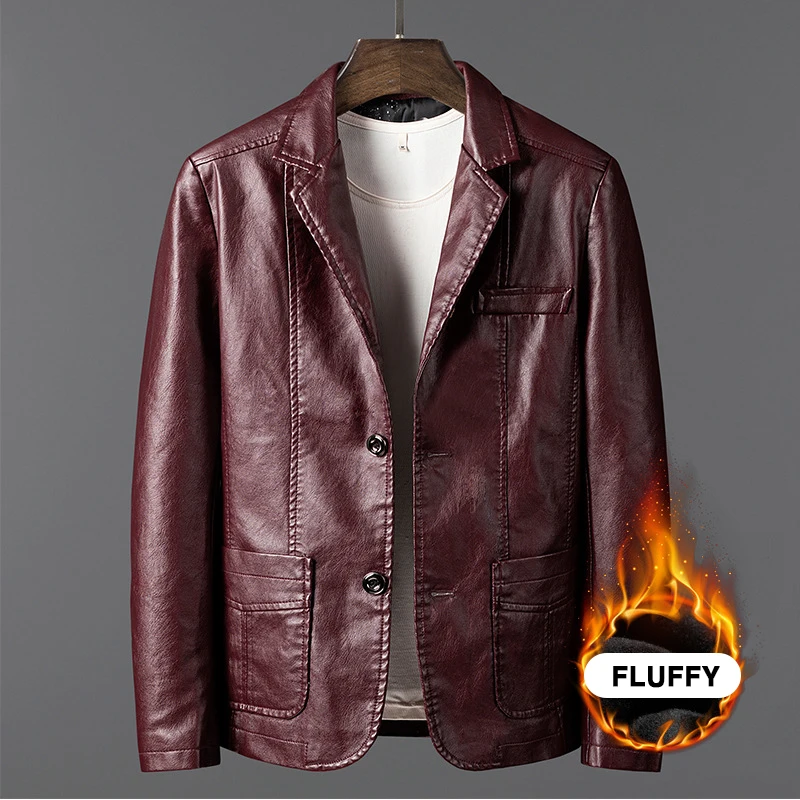 

Куртка мужская кожаная, утепленная, деловая, приталенная, мотоциклетная, модная, большого размера, зима-осень