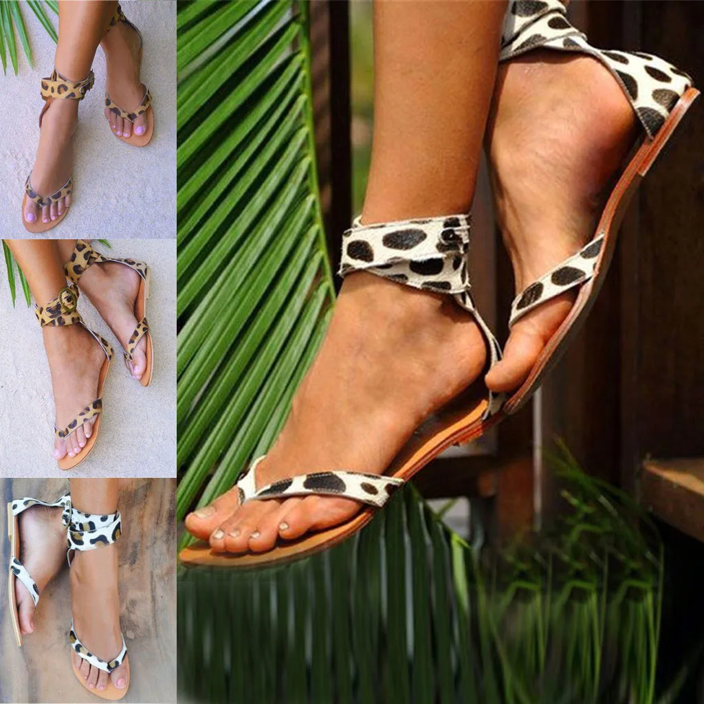 Женские летние шлепанцы сандалии с леопардовым принтом повседневные в римском
