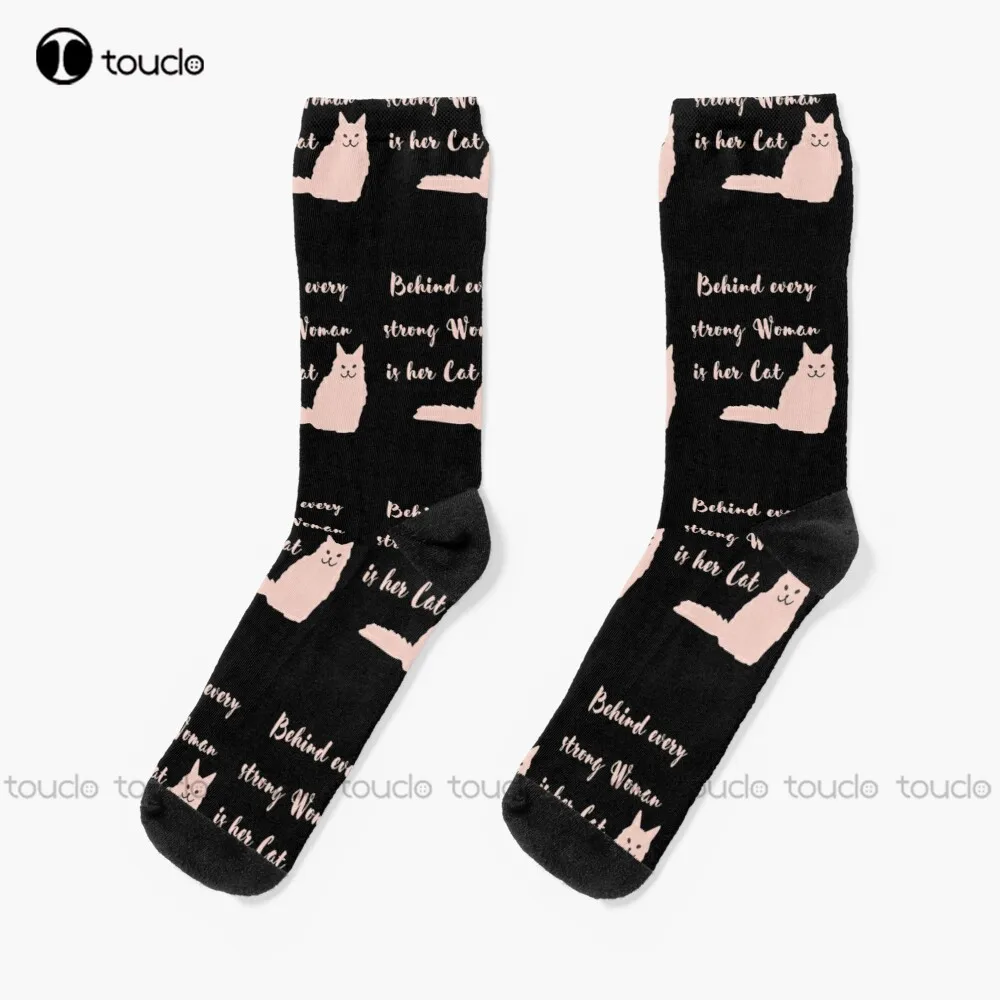 

Behind Every Strong Woman Is Her Cat Socks Halloween Socks Men Unisex Adult Teen Youth Socks Custom Gift 360° Digital Print