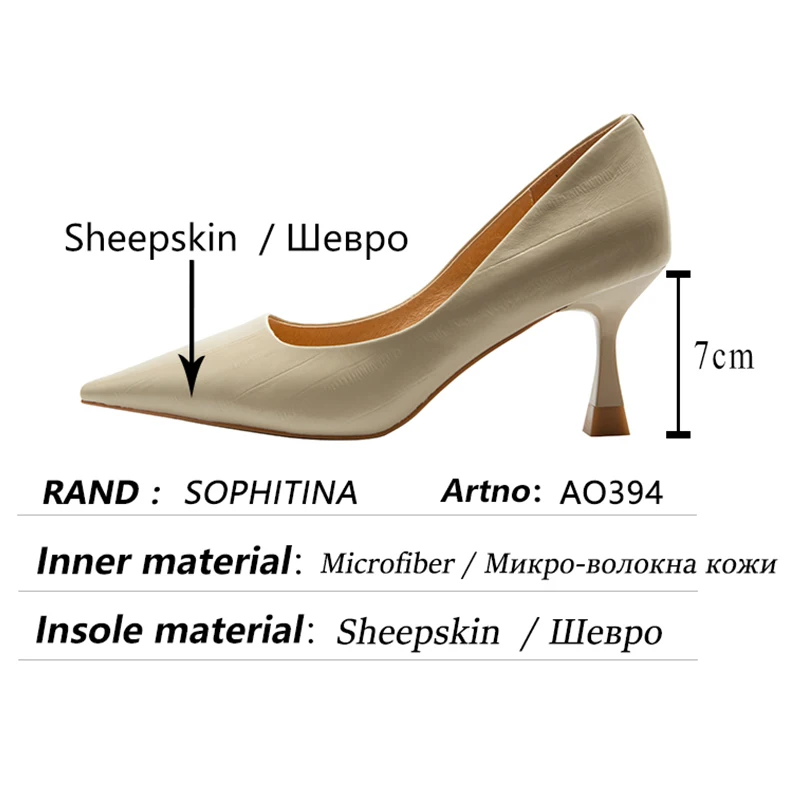 

SOPHITINA High Quality Women's Shoes Solid Color Eel Grain Leather Soft Shoes Pointed Toe Stiletto Heel Office Lady Pumps AO394