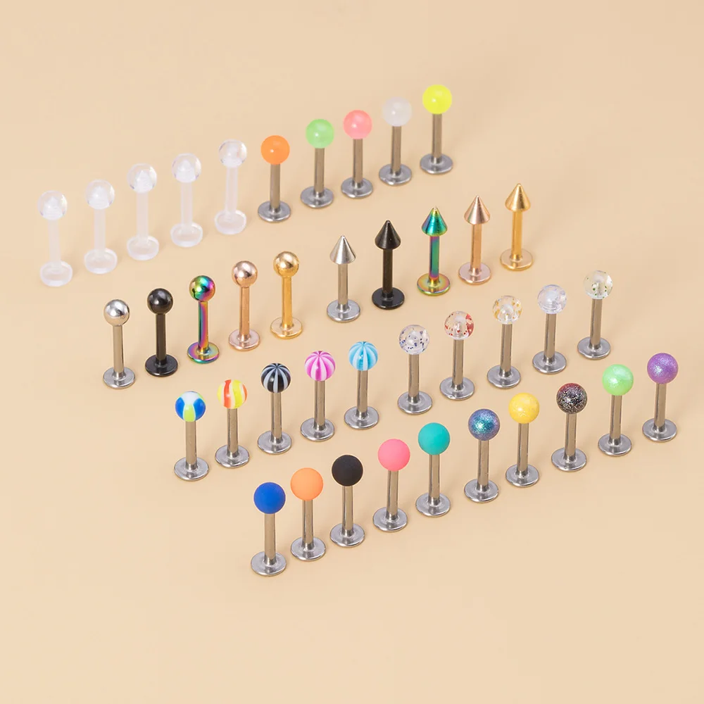 

40PCS 8mm Labret Barbell Monroe Lip Ring Helix Earring Tragus Cartilage Studs Surgical Steel Piercing Jewelry for Women Men 16G