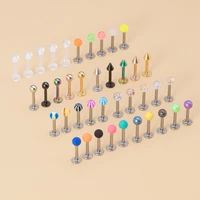 40pcs 8mm labret barbell monroe lip ring helix earring tragus cartilage studs surgical steel piercing jewelry for women men 16g