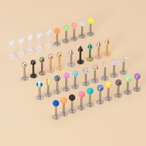 Imported 40PCS 8mm Labret Barbell Monroe Lip Ring Helix Earring Tragus Cartilage Studs Surgical Steel Piercin