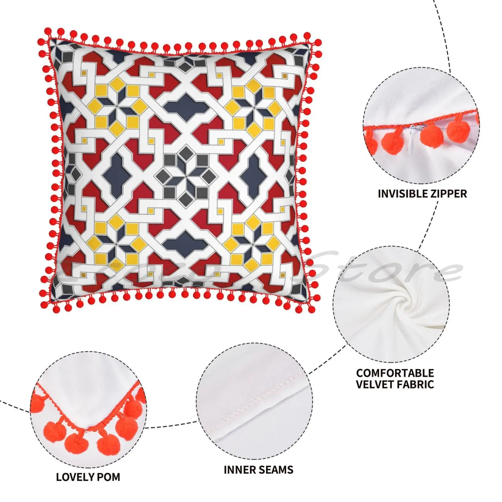 Наволочка с геометрическим рисунком красная желтая серая наволочка