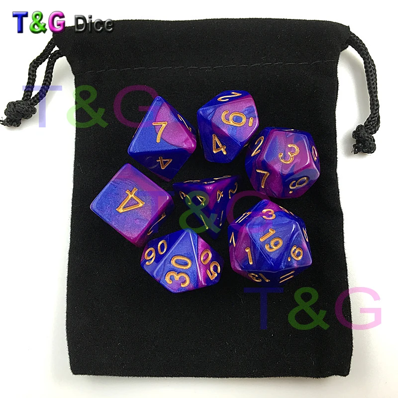 T & G двойной цвет 7 шт Продвижение 2 Color кости набор с сумкой эффектом туманности