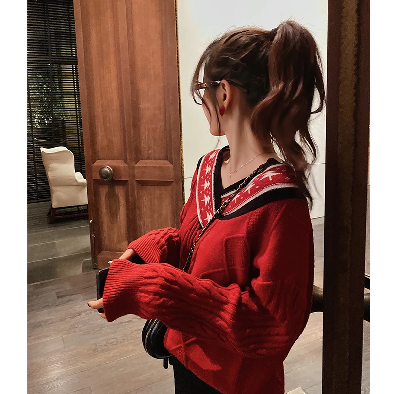 MISHOW Women Winter Spring Vneck Festival Style Sweater Causal Long Sleeve Loose Pullover Tops MX19D5744 | Женская одежда