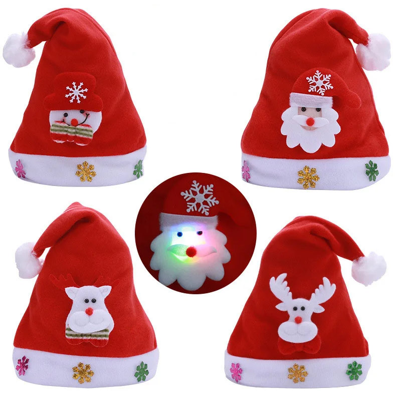 

Merry Christmas Hat LED Lamp Hat Cartoon Adult Children Santa/Elk/Snowman Christmas Cap Supplies Kids Xmas Gifts
