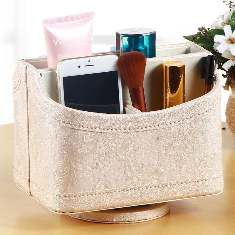 PU Leather Rotating Storage Box Hot Selling Desktop Large Capacity Creative Remote Control Cosmetic Shelf Organizer | Дом и сад