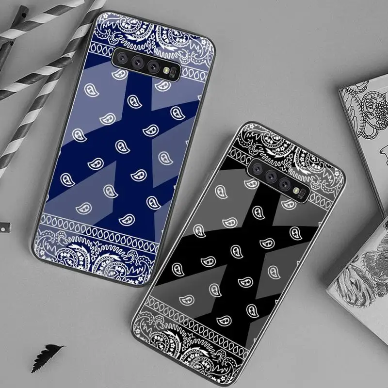 

Royal Blue Bandana Phone Case Tempered Glass For Samsung S20 Plus S7 S8 S9 S10 Plus Note 8 9 10 Plus