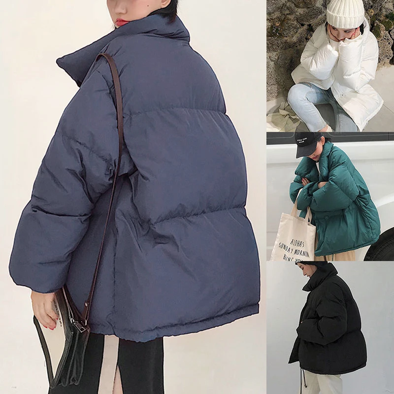 

Пуховик женский зимний на хлопковой подкладке, с воротником-стойкой и длинным рукавом