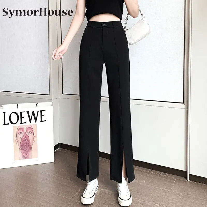 

Women Split Suit Pants Women 2022 New Autumn High Waist Solid Loose Straight Pants Female Casual Office Lady Flare Pants Female