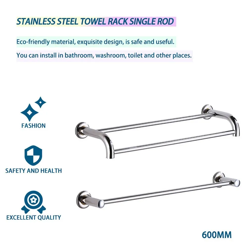 

Stainless Steel towel Anti-rust Towel Rack 40cm/ 50cm/ 60cm/ 70cm/80cmMultifunctional Rod Toilet Bathroom Washroom Storage Rack