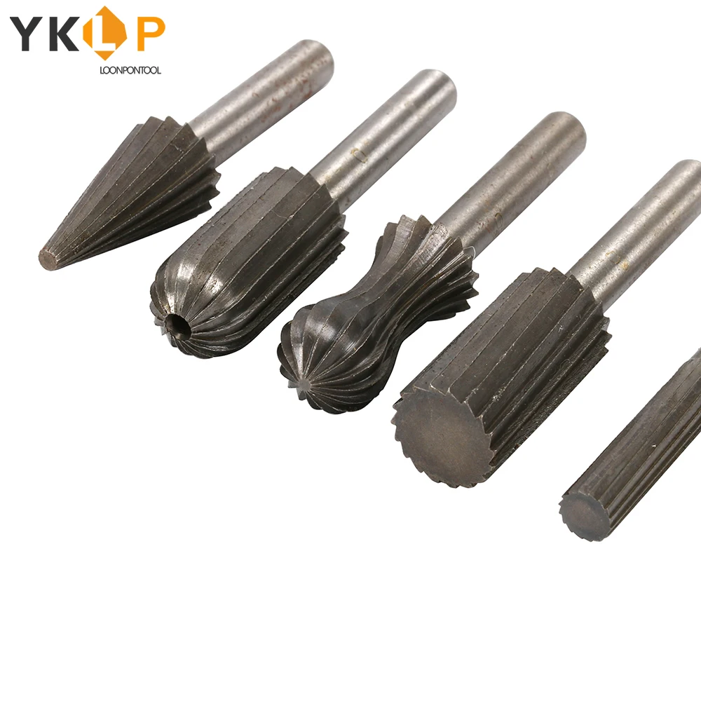 

5Pcs/Set High Speed Steel Rotary File 6mm Shank Rotary Carving Knife Rotary Grinding Head Polishing Wood File for Wood