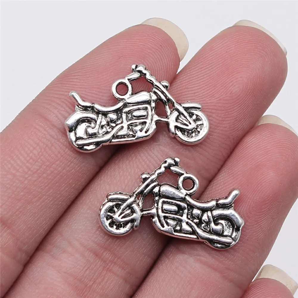 WYSIWYG 10pcs 24x15mm Antique Silver Color Motorcycle Charms Pendant For Jewelry Making DIY Jewelry Findings