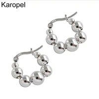 karopel 925 sterling silver round beads hoop earrings for women french geometric minimalist metal earrings world new wave