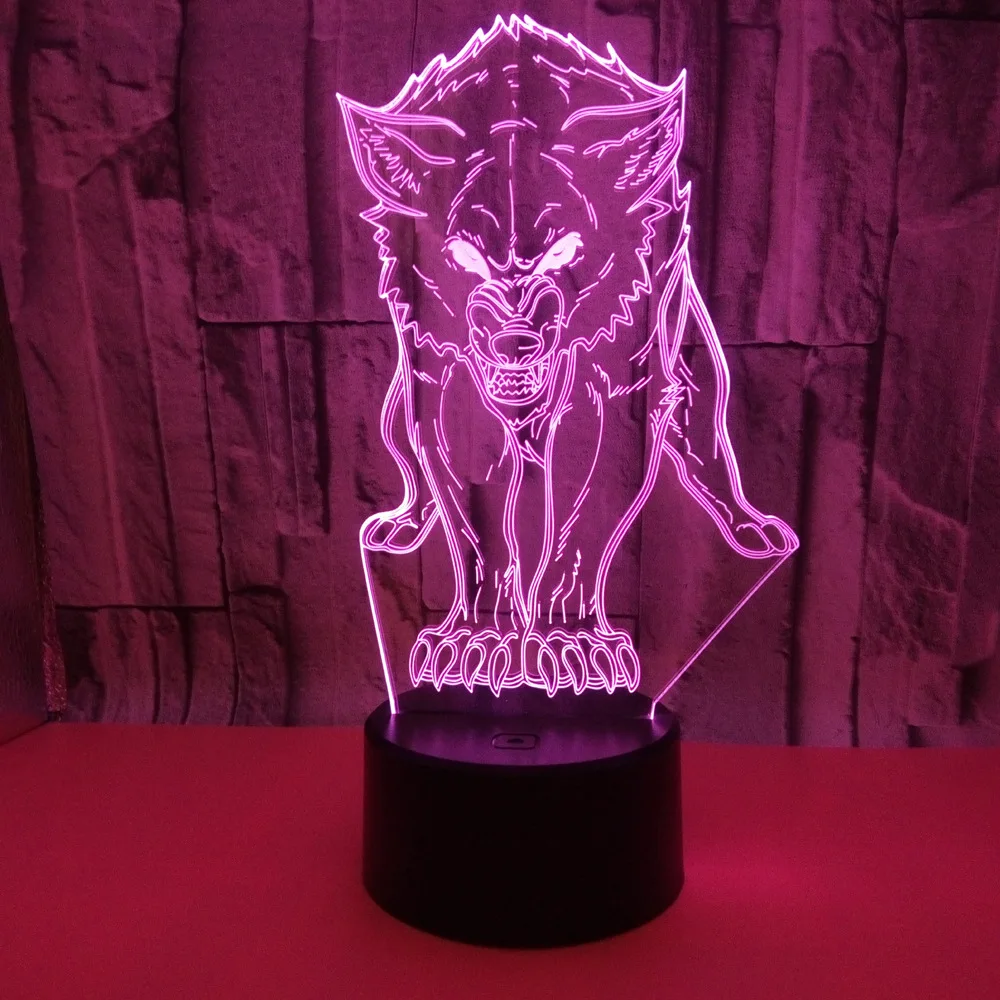 Настольная 3D лампа волк цветной светодиодный светильник с сенсорным управлением
