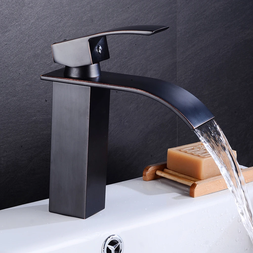 

Basin Faucet Brass Gold and Black Faucet Waterfall Bathroom Mixer Chrome Bathroom basin Tap Deck Mounted Wash Sink Faucet Tap