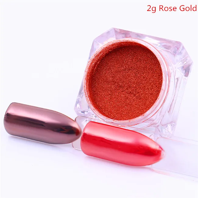 2g Rose Gold Зеркальный блестящий порошок для ногтей металлик Цвет Розовый Золотой Серебряный ноготь аксессуары Пигмент Порошок для ногтей украшения для ногтей - Цвет: 2g Rose Gold