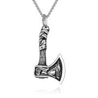 vintage mens stainless steel norse viking wolf raven axe pendant necklace nordic mythology fashion party jewelry