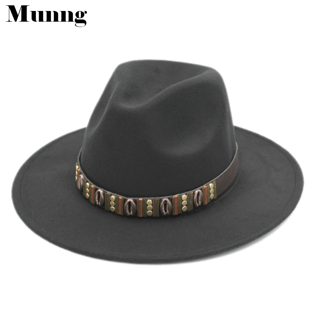 

Фетровая шляпа Munng для мужчин и женщин, модная шерстяная Панама с широкими полями для церкви и джаза, размер 56-58 см, Осень-зима