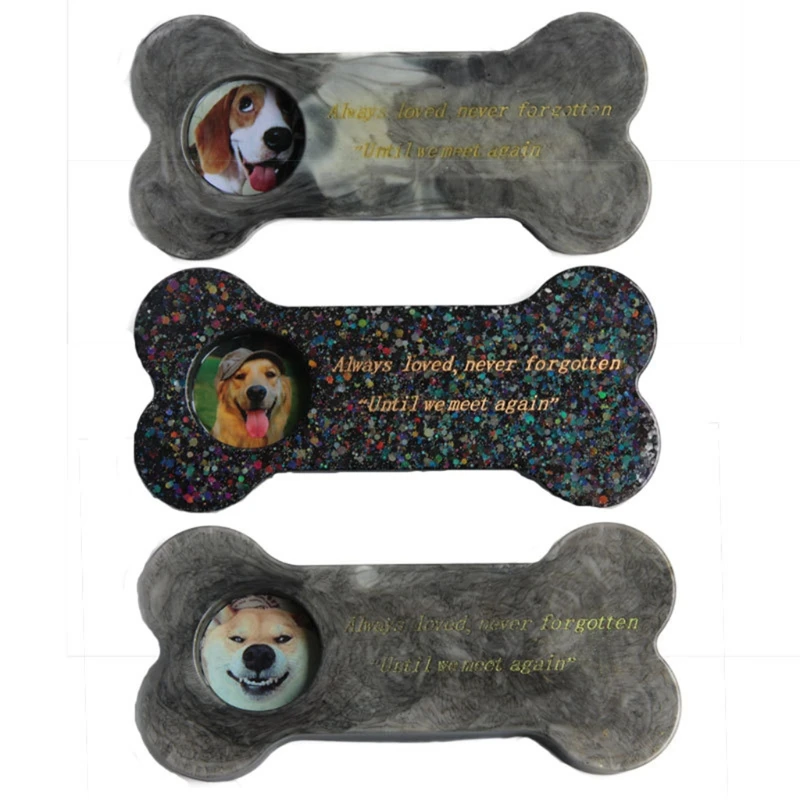 

3 In 1 Pet Tombstone Resin Mold Bone Shape Dog Memorial Stone with Photo Frame Silicone Casting Mold Candle Holder Mold Keepsake