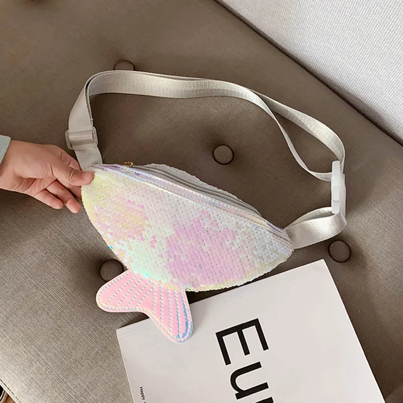 Поясная сумка с блестками и принтом рыбий хвост модная детская нагрудная