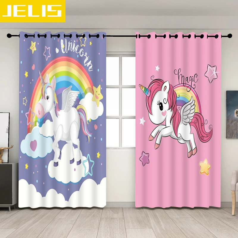 

3D Unicorn Rainbow Window Curtains High Quality Modern Living Room Decoration Shading Curtain for Girl Bedroom Home Decor