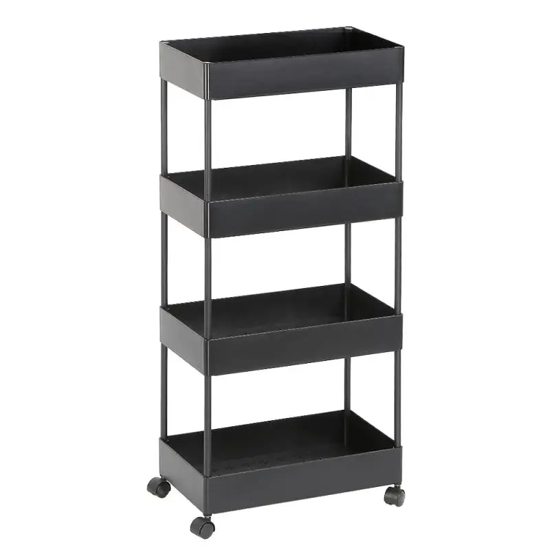 

4 Tier Slim Storage Cart Mobile Shelving Unit Organizer Slide Out Storage Rolling Utility Cart Rack for Kitchen Bathroom HWC