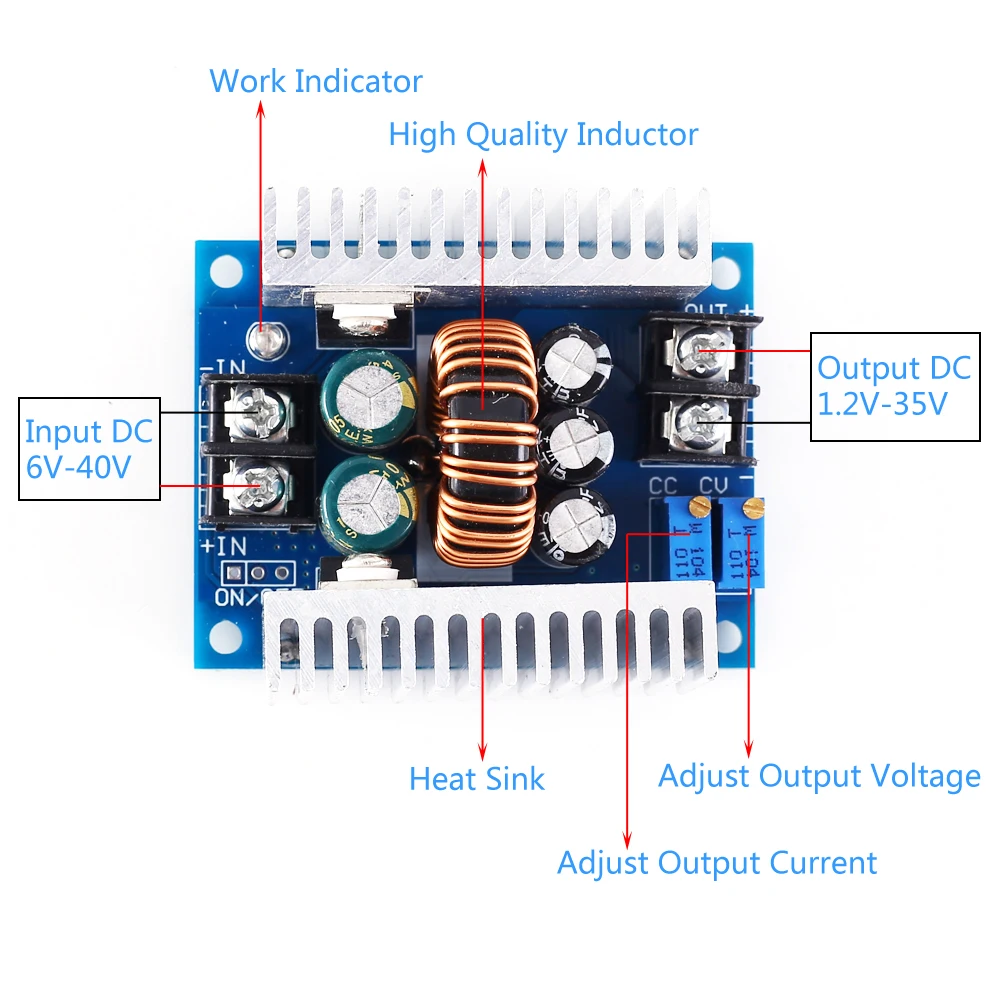 DC-DC 20A CVCC 6V-40V до 1 2 V-35V понижающий преобразователь модуль высокого источника