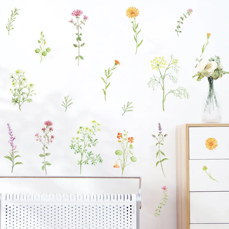 Зеленые листья цветы настенные наклейки для украшения комнаты Спальня Гостиная