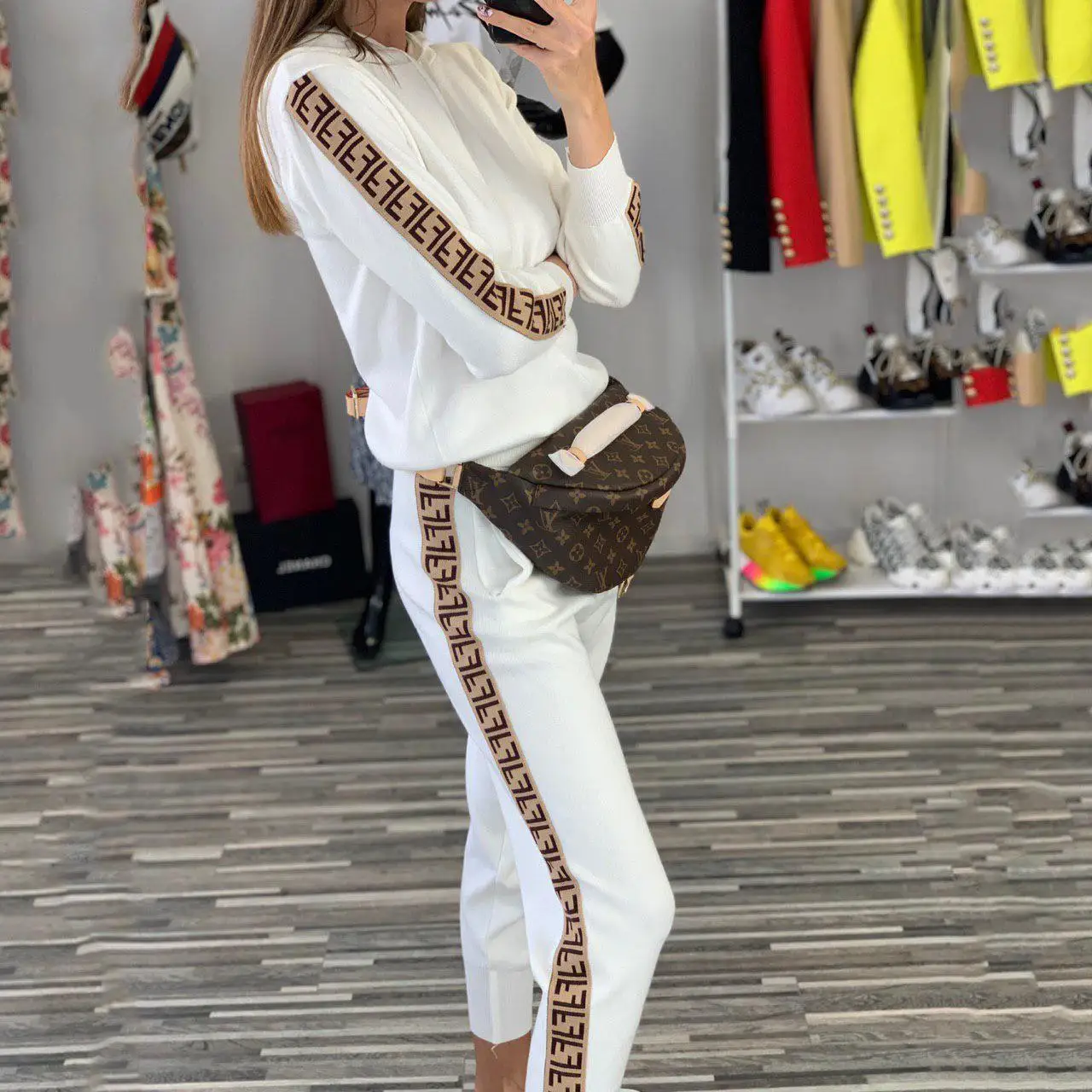 

2021NEW pattern Print Off Tracksuit Women's Set Two Piece Sleeve Colorblock Top and Pants Suit Summer Long Pants Sets