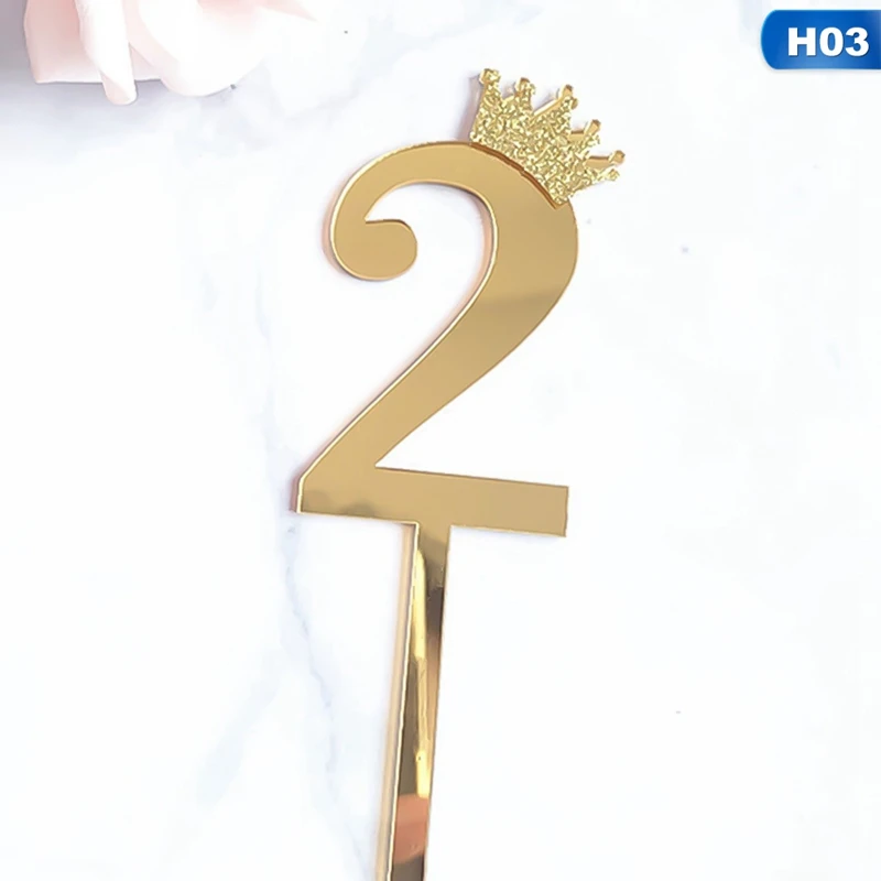 Украшение торта выпечки Золотая Труба Корона Цифровой Акриловые вставка для на