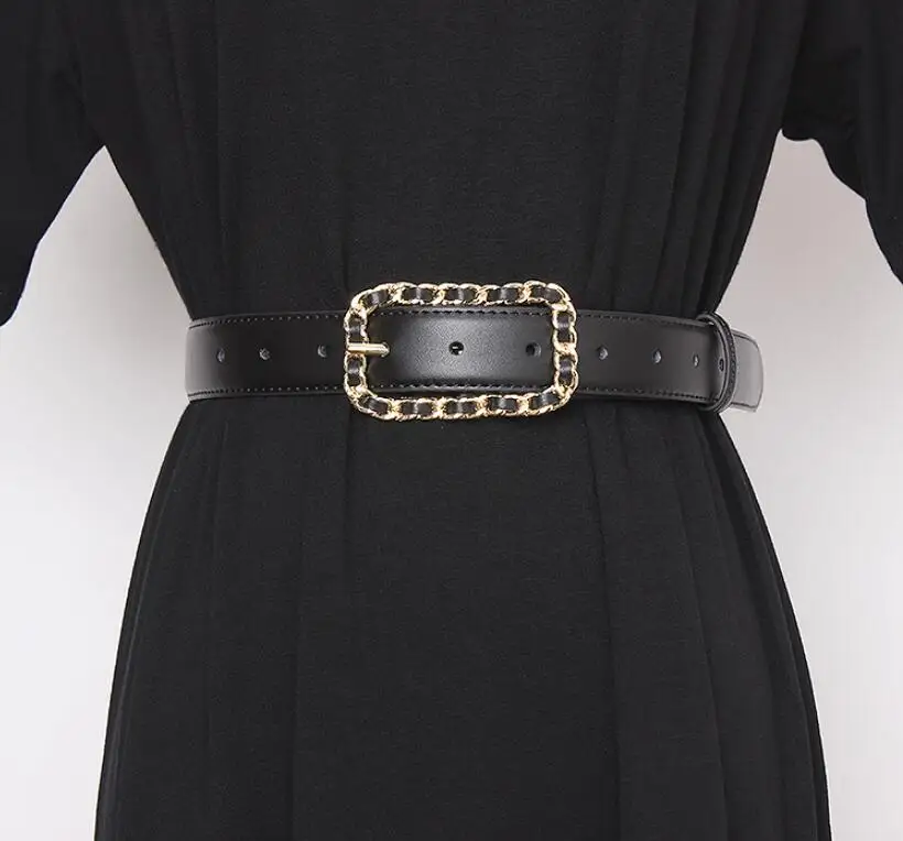

Women's runway fashion black genuine leather Cummerbunds female Dress Corsets Waistband Belts decoration wide belt R2616