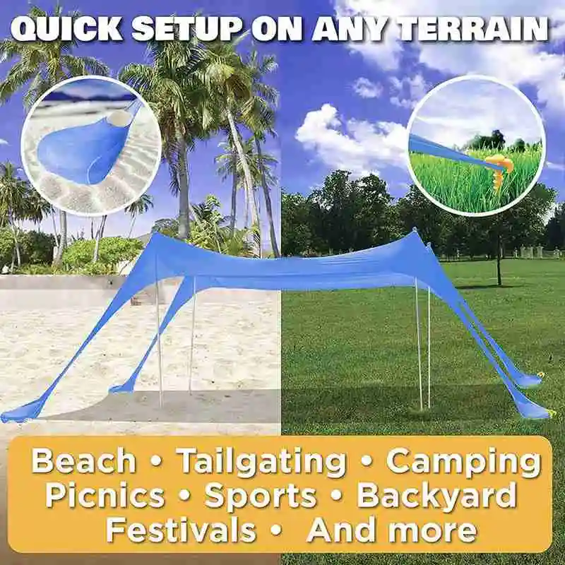 

Family Beach Sunshade Lightweight Sun Shade Tent With Sandbag Anchors UPF50+ UV Large Portable Canopy Drop shipping