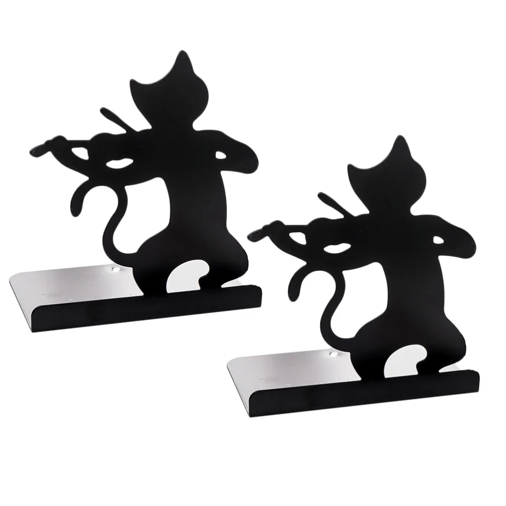 

2pcs Cat Pattern Iron Bookends Practical Simple Book Ends Book Supports Rack Desktop Organizer Magazines Stand for Office School
