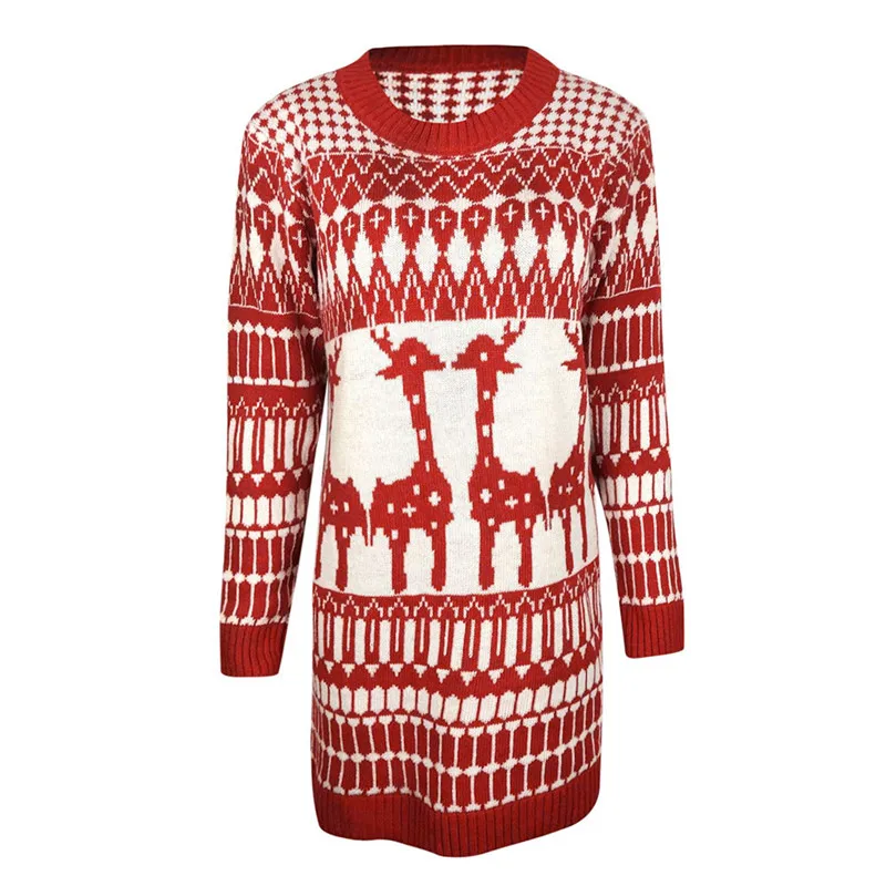 Women Xmas Christmas Sweater Mini Dress plus size Long Sleeve pullovers winter jumpers knitwear 2020 New year clothes pull femme | Водолазки