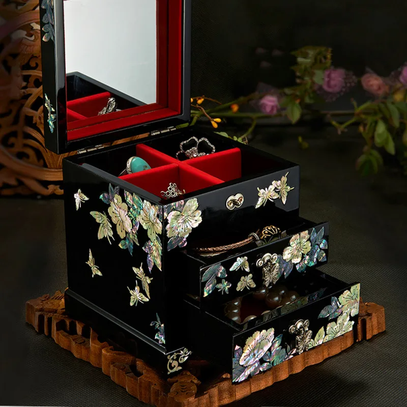

Shell Jewelry Storage Box Heritage Craft Jewelry Lipstick Cosmetics Multi-layer Collection Storage Box Wooden Collect Gifts